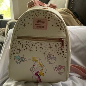 Loungefly Cream & Pink Aurora Mini Backpack with Rose Gold hardware